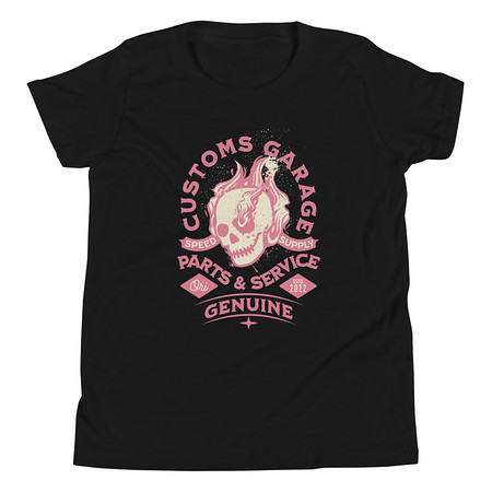 [ID: 307-G447] Customs Garage - Flaming Skull Youth Staple Tee