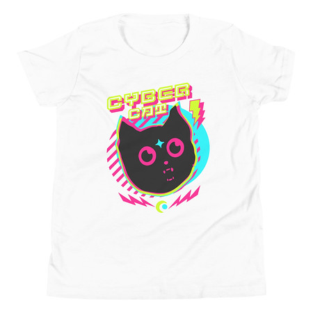 [ID: 307-G456] Cyber Cat - Neon Color Youth Staple Tee