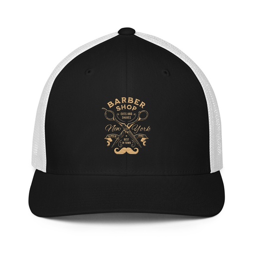 [ID: 596-G139] Barber Shop Cuts & Shaves - Scissor Closed-Back Trucker Cap