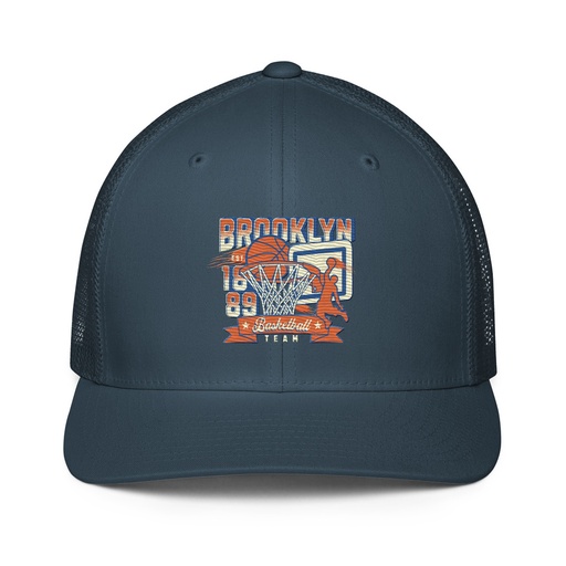 [ID: 596-G290] Brooklyn Basketball Team - Athletic Sports Closed-Back Trucker Cap