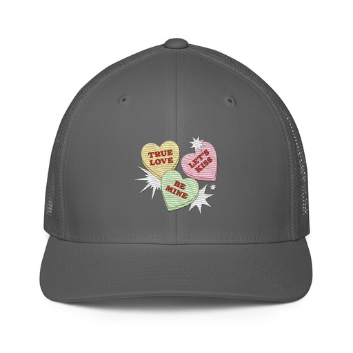 [ID: 596-G331] Candy Hearts - Valentine's Day Closed-Back Trucker Cap