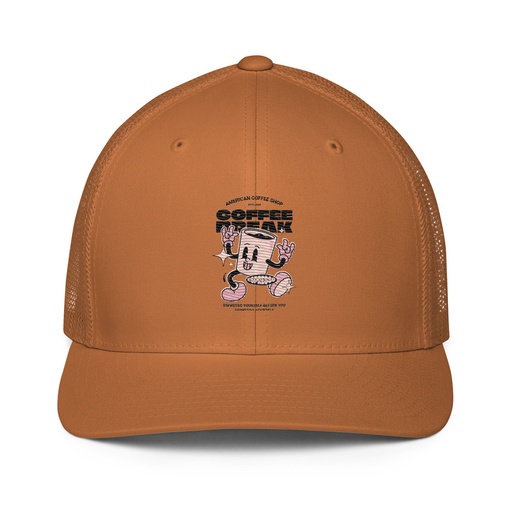 [ID: 596-G395] Coffee Break Mascot Closed-Back Trucker Cap