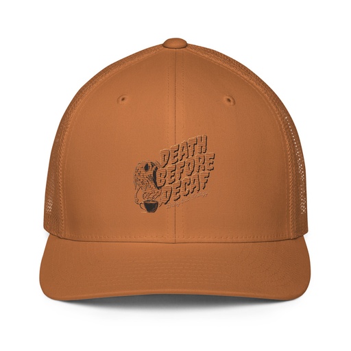 [ID: 596-G475] Death Before Decaf - Coffee Closed-Back Trucker Cap