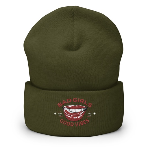 [ID: 266-G126] Bad Girls Good Vibes - Sexy Lips Cuffed Beanie