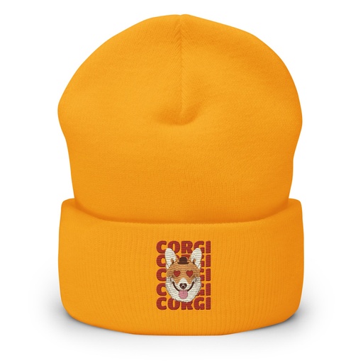 [ID: 266-G421] Corgi Loves - Cute Dog Cuffed Beanie