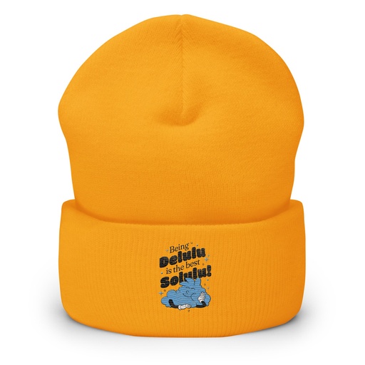 [ID: 266-G485] Delulu is the Solulu! - Typographic Cartoon Streetwear Cuffed Beanie