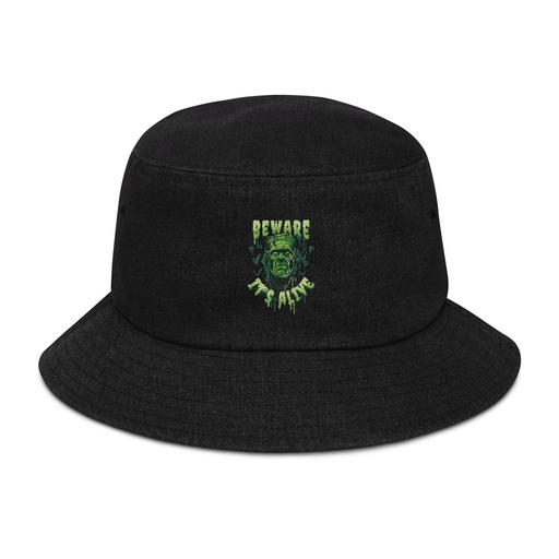 [ID: 501-G197] Beware of Frankenstein - Scary Halloween Denim Bucket Hat