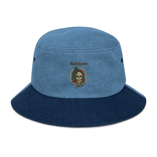 [ID: 501-G229] Black Raven Tattoo - Skull & Thorns Denim Bucket Hat