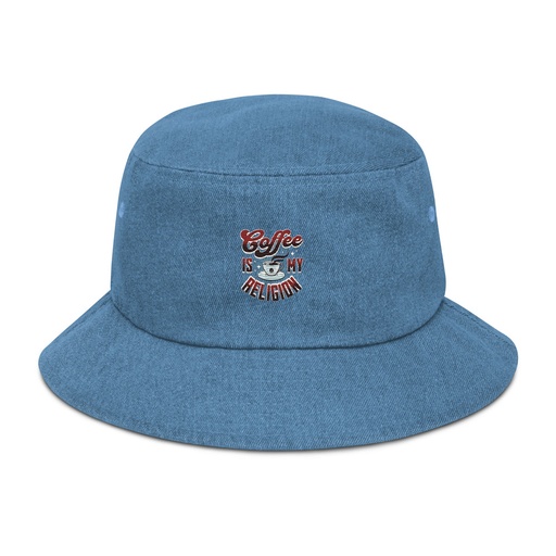 [ID: 501-G403] Coffee is my Religion - Funny Denim Bucket Hat