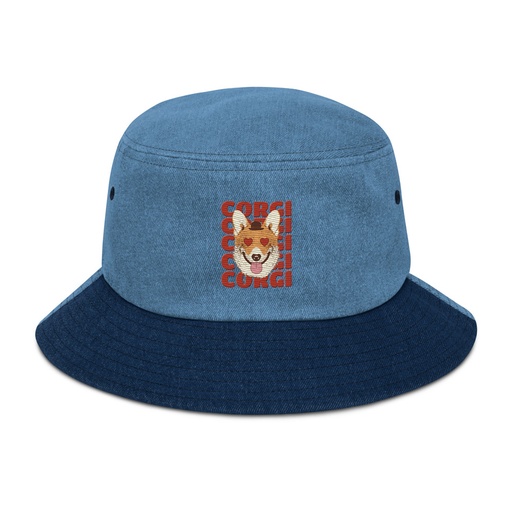 [ID: 501-G421] Corgi Loves - Cute Dog Denim Bucket Hat