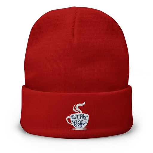 [ID: 81-G300] But First Coffee - Hand Lettering Typography Knit Beanie