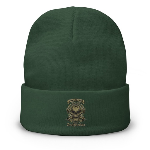 [ID: 81-G477] Death Certain and Unexpected Knit Beanie