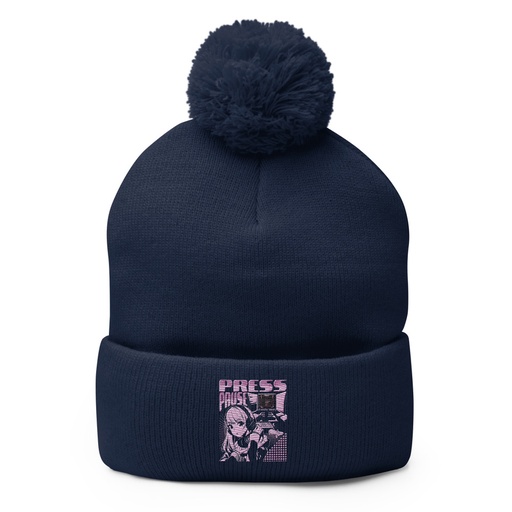 [ID: 93-G4] 'Press Pause' Anime Gaming Pom-Pom Knit Cap