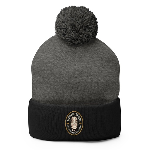 [ID: 93-G125] Backpackers Tribe - Adventure Badge Pom-Pom Knit Cap