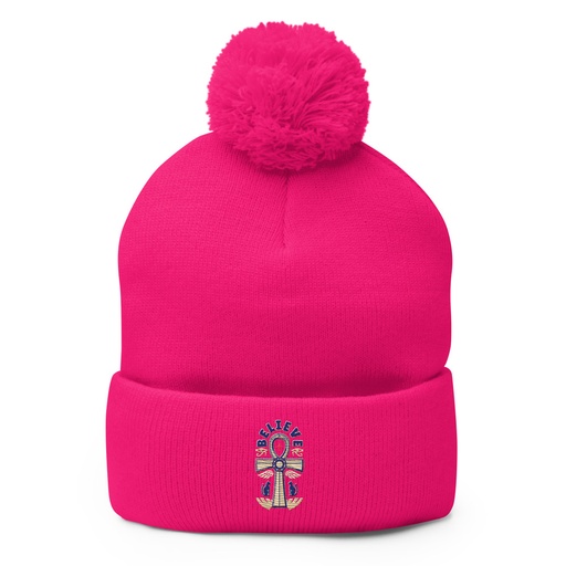 [ID: 93-G178] Believe  - Faith Symbol Pom-Pom Knit Cap