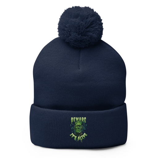[ID: 93-G197] Beware of Frankenstein - Scary Halloween Pom-Pom Knit Cap