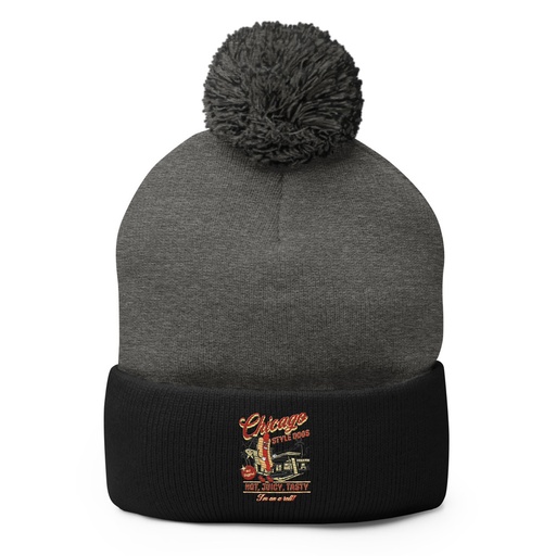 [ID: 93-G364] Chicago Style Hot Dogs Pom-Pom Knit Cap