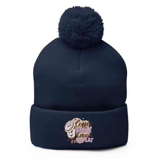 [ID: 93-G402] Coffee is Happiness - Retro Cartoon Mascot Pom-Pom Knit Cap