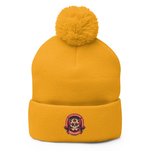 [ID: 93-G481] Death Skull - Badge  Pom-Pom Knit Cap