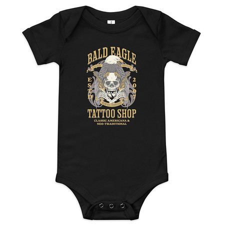 [ID: 308-G133] Bald Eagle Tattoo Shop - Skeleton Baby Short Sleeve One Piece
