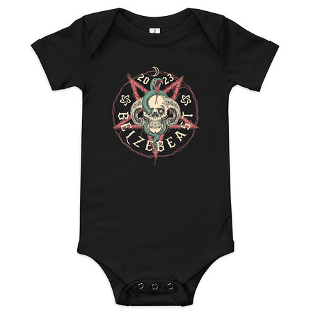 [ID: 308-G181] Belzebeast Pentagram - Halloween Skull with Snake Baby Short Sleeve One Piece
