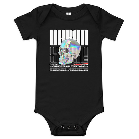 [ID: 308-G213] Black 3D Skull Baby Short Sleeve One Piece