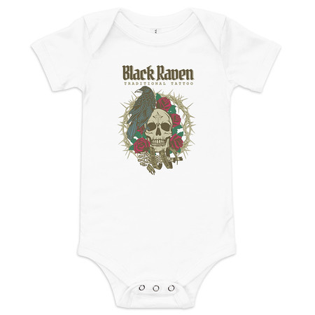 [ID: 308-G229] Black Raven Tattoo - Skull & Thorns Baby Short Sleeve One Piece