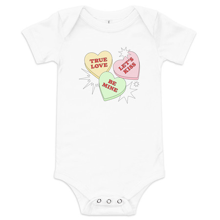 [ID: 308-G331] Candy Hearts - Valentine's Day Baby Short Sleeve One Piece