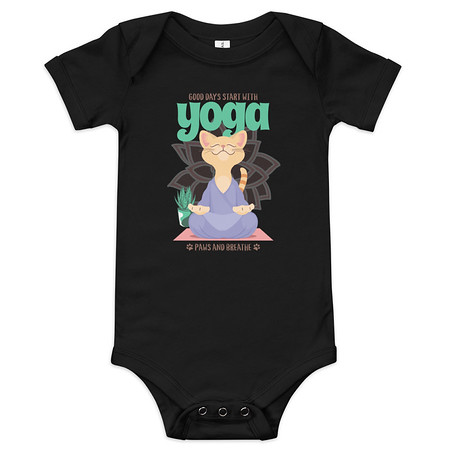 [ID: 308-G339] Cat Yoga - Cute Meditation Baby Short Sleeve One Piece