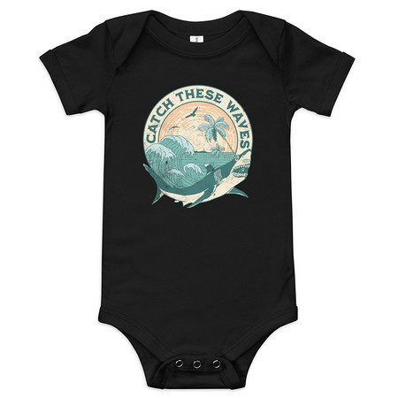 [ID: 308-G345] Catch These Waves Shark  Baby Short Sleeve One Piece