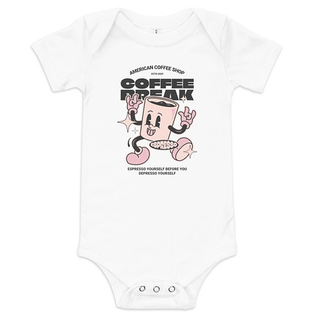 [ID: 308-G395] Coffee Break Mascot Baby Short Sleeve One Piece