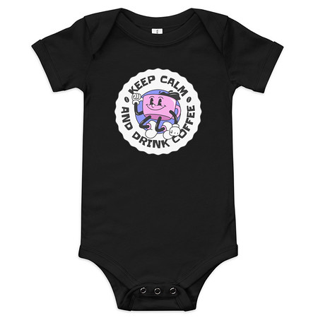 [ID: 308-G409] Colorful Fun Retro Style Coffee Quote Baby Short Sleeve One Piece
