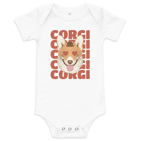 [ID: 308-G421] Corgi Loves - Cute Dog Baby Short Sleeve One Piece