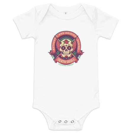 [ID: 308-G481] Death Skull - Badge  Baby Short Sleeve One Piece
