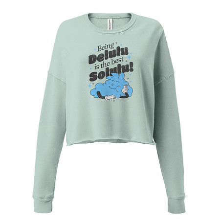 [ID: 316-G485] Delulu is the Solulu! - Typographic Cartoon Streetwear Women's Cropped Sweatshirt