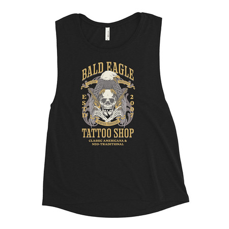 [ID: 271-G133] Bald Eagle Tattoo Shop - Skeleton Women's Muscle Tank