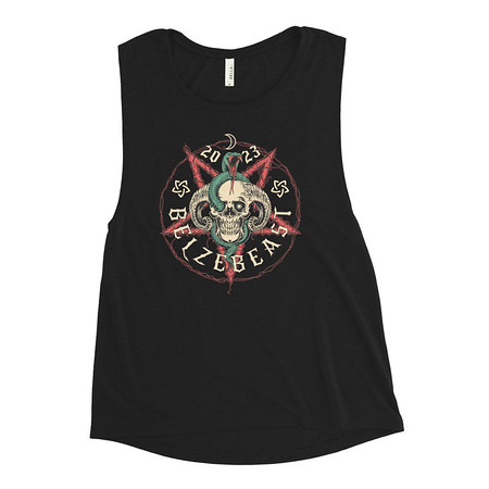 [ID: 271-G181] Belzebeast Pentagram - Halloween Skull with Snake Women's Muscle Tank