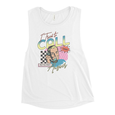 [ID: 271-G383] Classic Retro Illustrative Portrait Men Calling Women's Muscle Tank