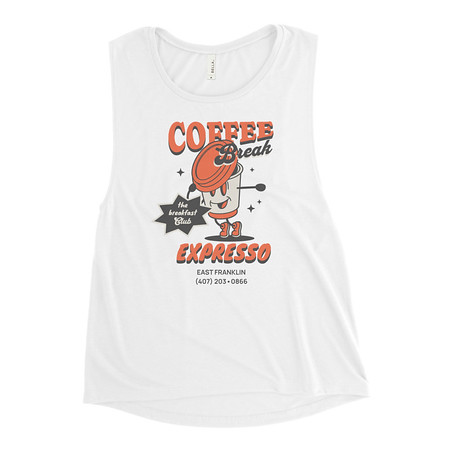 [ID: 271-G394] Coffee Break Cartoon Retro 90s  Women's Muscle Tank