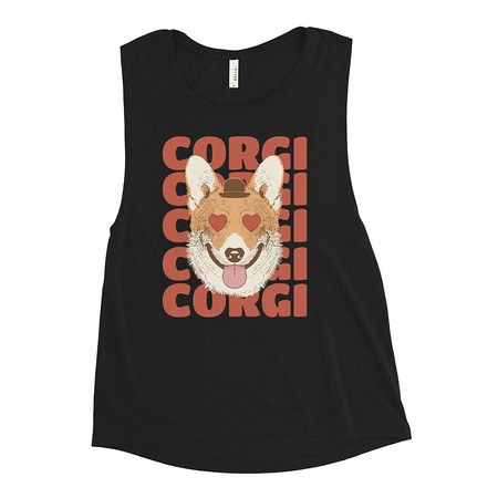 [ID: 271-G421] Corgi Loves - Cute Dog Women's Muscle Tank