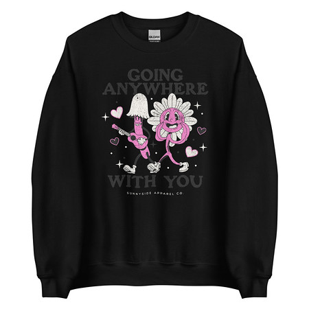 [ID: 145-G93] Anywhere With You - Typographic Cartoon Streetwear Unisex Crew Neck Sweatshirt