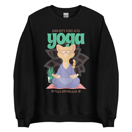 [ID: 145-G339] Cat Yoga - Cute Meditation Unisex Crew Neck Sweatshirt