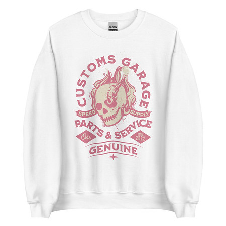 [ID: 145-G447] Customs Garage - Flaming Skull Unisex Crew Neck Sweatshirt