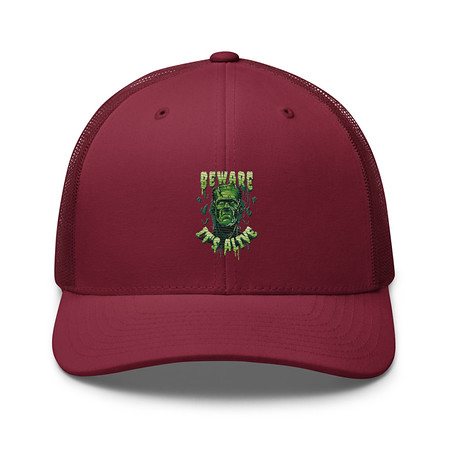 [ID: 252-G197] Beware of Frankenstein - Scary Halloween Retro Trucker Hat
