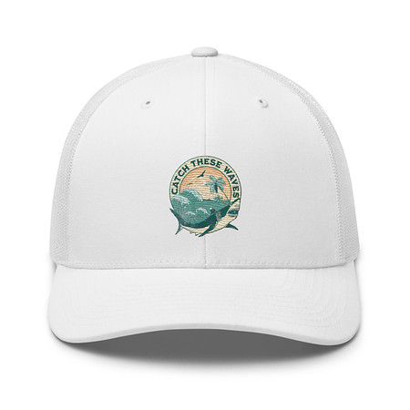 [ID: 252-G345] Catch These Waves Shark  Retro Trucker Hat