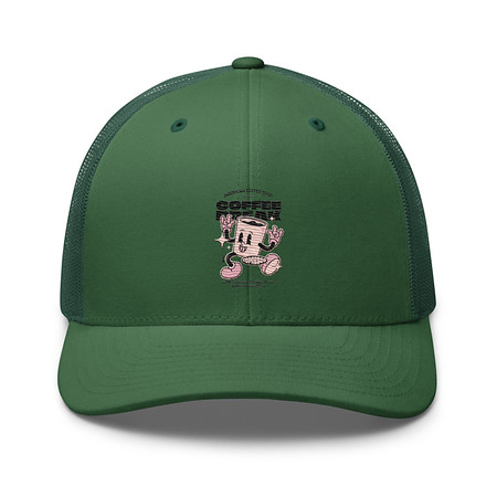 [ID: 252-G395] Coffee Break Mascot Retro Trucker Hat