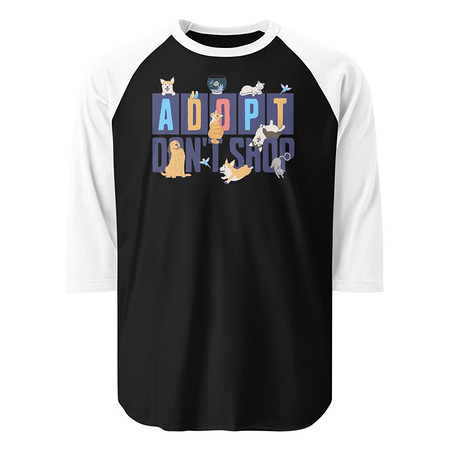 [ID: 233-G23] Adopt a Pet - Cute Animal Unisex 3/4 Sleeve Raglan Shirt