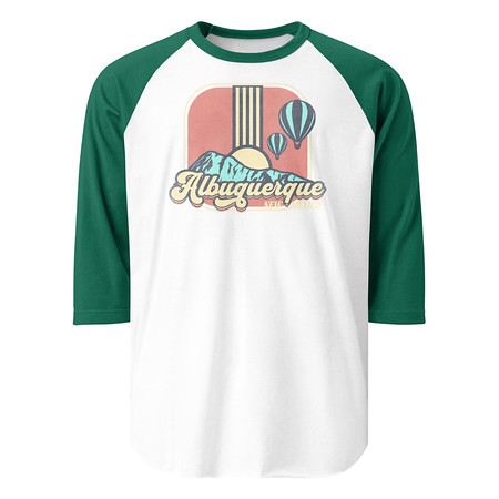 [ID: 233-G36] Albuquerque - Retro Hot Air Baloon Unisex 3/4 Sleeve Raglan Shirt