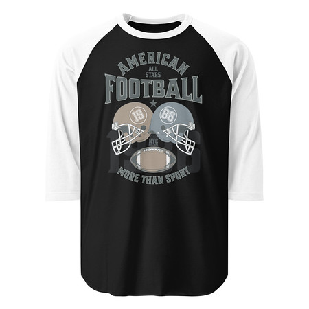 [ID: 233-G64] American All Star Football - Sports Helmet Unisex 3/4 Sleeve Raglan Shirt
