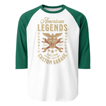 [ID: 233-G75] American Legends Garage - Eagle Unisex 3/4 Sleeve Raglan Shirt
